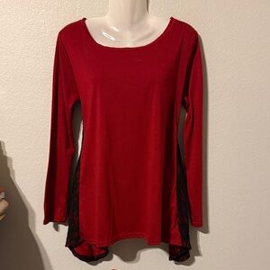 Chic Red Long Sleeve Women's Top with Lace Detail